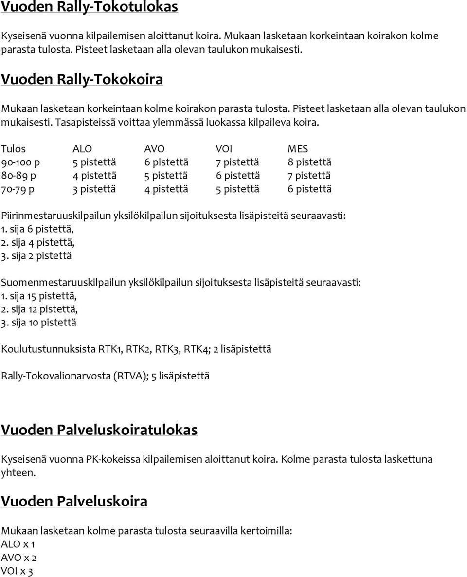 Tulos ALO AVO VOI MES 90-100 p 5 pistettä 6 pistettä 7 pistettä 8 pistettä 80-89 p 4 pistettä 5 pistettä 6 pistettä 7 pistettä 70-79 p 3 pistettä 4 pistettä 5 pistettä 6 pistettä