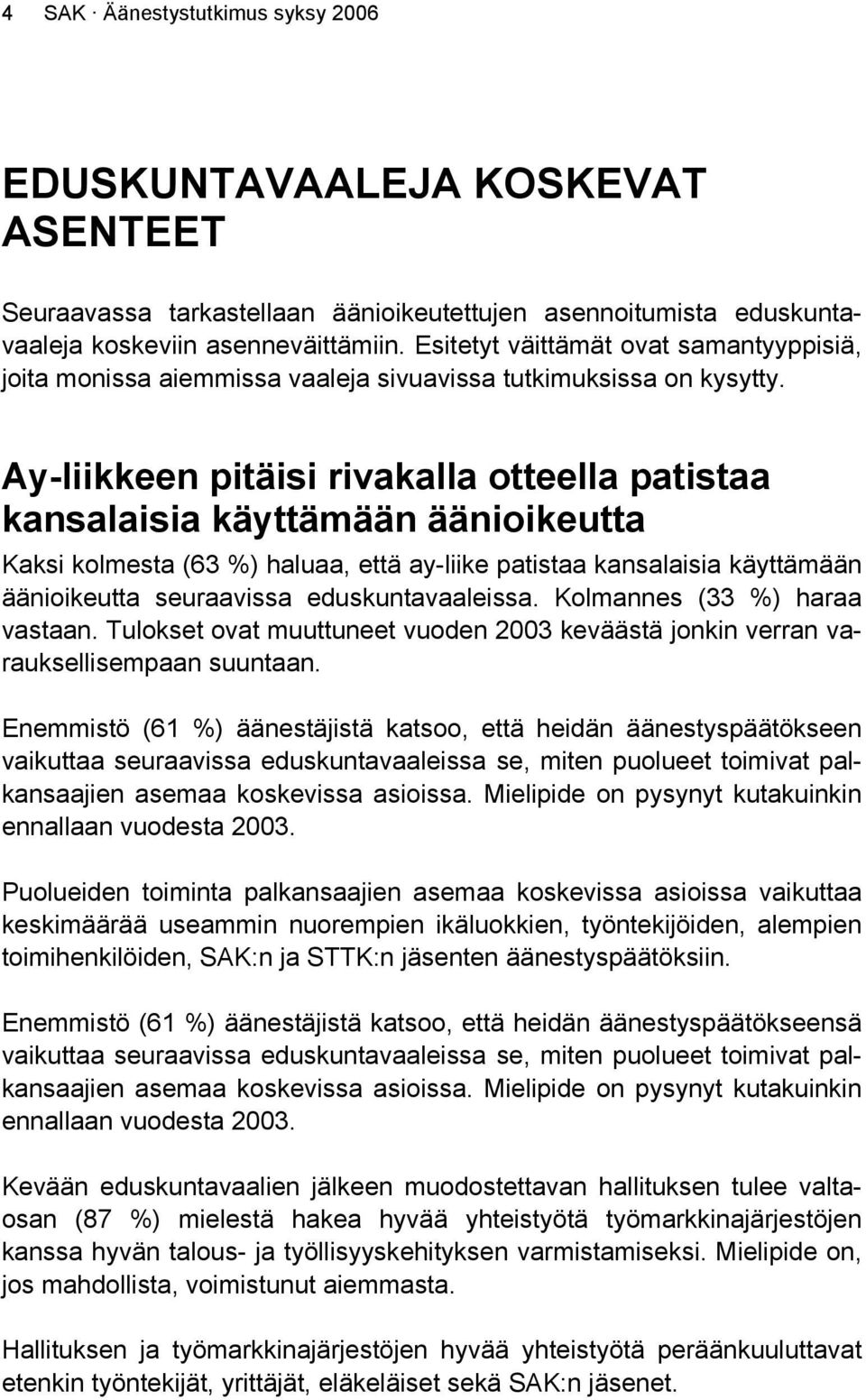 Ay-liikkeen pitäisi rivakalla otteella patistaa kansalaisia käyttämään äänioikeutta Kaksi kolmesta ( %) haluaa, että ay-liike patistaa kansalaisia käyttämään äänioikeutta seuraavissa