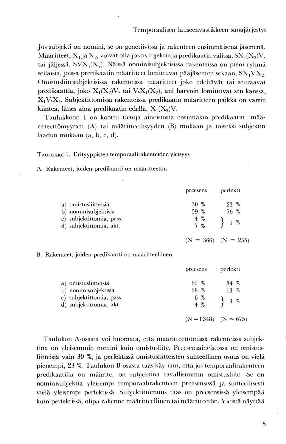 Näissä nominisubjektisissa rakenteissa on pieni ryhmä sellaisia, joissa predikaatin määritteet lomittuvat pääjäsenten sekaan, SX]VX 2.