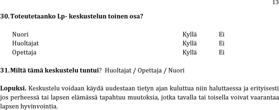 Huoltajat / Opettaja / Nuori Lopuksi.