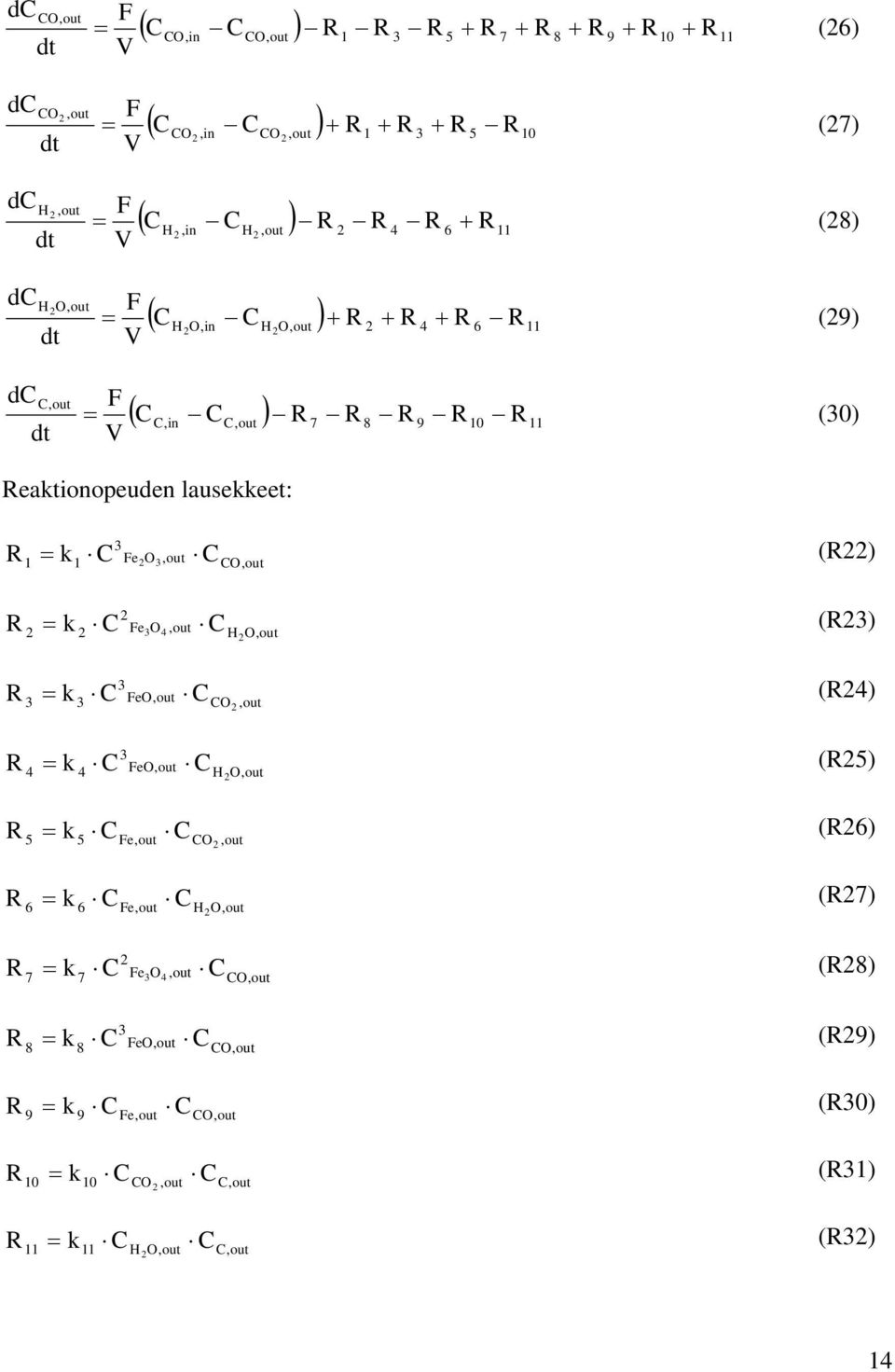 C,out = (R) R k C e3o4,out C HO,out = (R3) R = k C C (R4) 3 3 3 eo,out,out R = k C C (R5) 3 4 4 eo,out HO,out R = k C C (R6) 5 5 e,out,out R = k C C (R7) 6 6