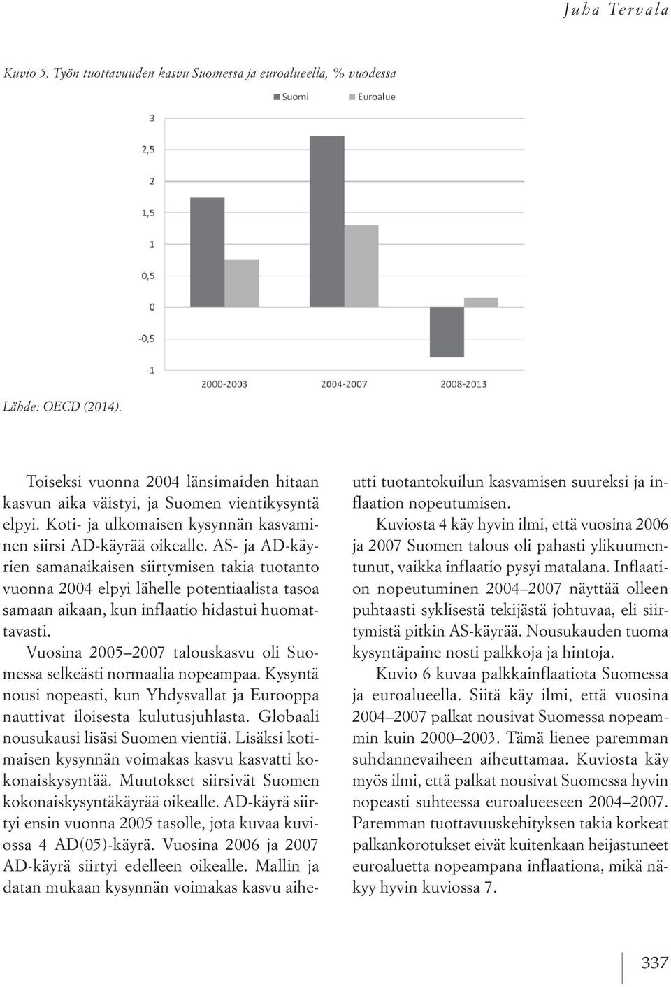 Koti- ja ulkomaisen kysynnän kasvaminen siirsi AD-käyrää oikealle.