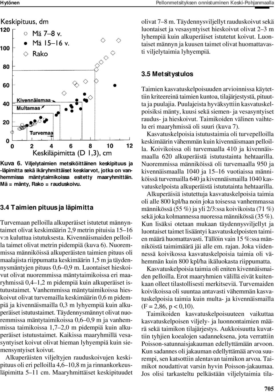 Luontaiset männyn ja kuusen taimet olivat huomattavasti viljelytaimia lyhyempiä. 3.5 Metsitystulos Kuva 6.