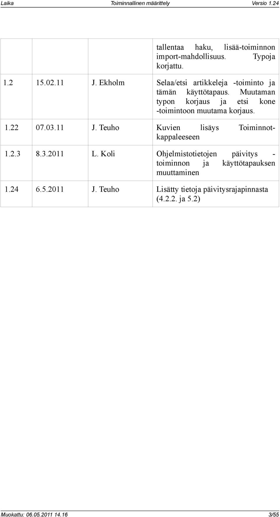 Muutaman typon korjaus ja etsi kone -toimintoon muutama korjaus. 1.22 07.03.11 J.