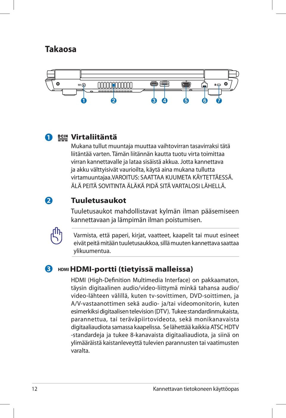 varoitus: SAATTAA KUUMETA KÄYTETTÄESSÄ. ÄLÄ PEITÄ SOVITINTA ÄLÄKÄ PIDÄ SITÄ VARTALOSI LÄHELLÄ.