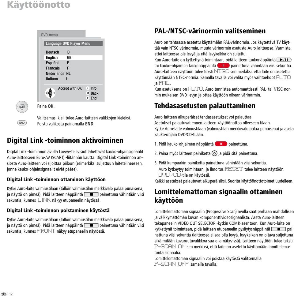 Digital Link -toiminnon aktivoiminen Digital Link -toiminnon avulla Loewe-televisiot lähettävät kauko-ohjainsignaalit Auro-laitteeseen Euro-AV (SCART) -liitännän kautta.