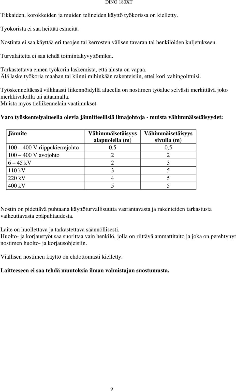 Tarkastettava ennen työkorin laskemista, että alusta on vapaa. Älä laske työkoria maahan tai kiinni mihinkään rakenteisiin, ettei kori vahingoittuisi.