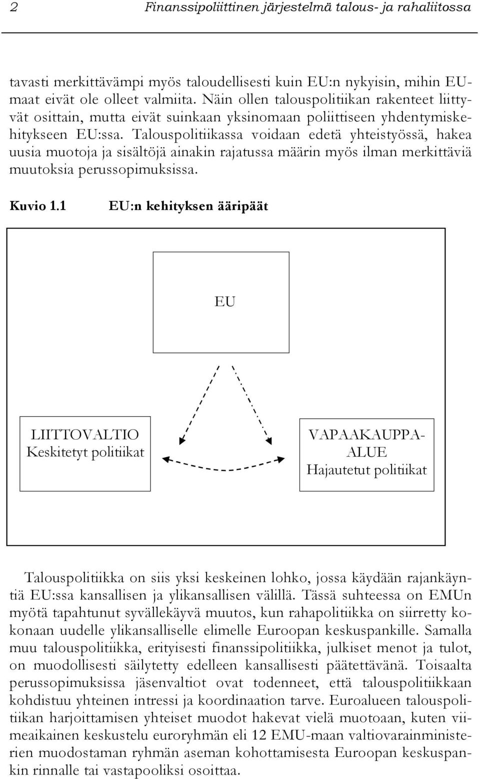 Talouspolitiikassa voidaan edetä yhteistyössä, hakea uusia muotoja ja sisältöjä ainakin rajatussa määrin myös ilman merkittäviä muutoksia perussopimuksissa. Kuvio 1.