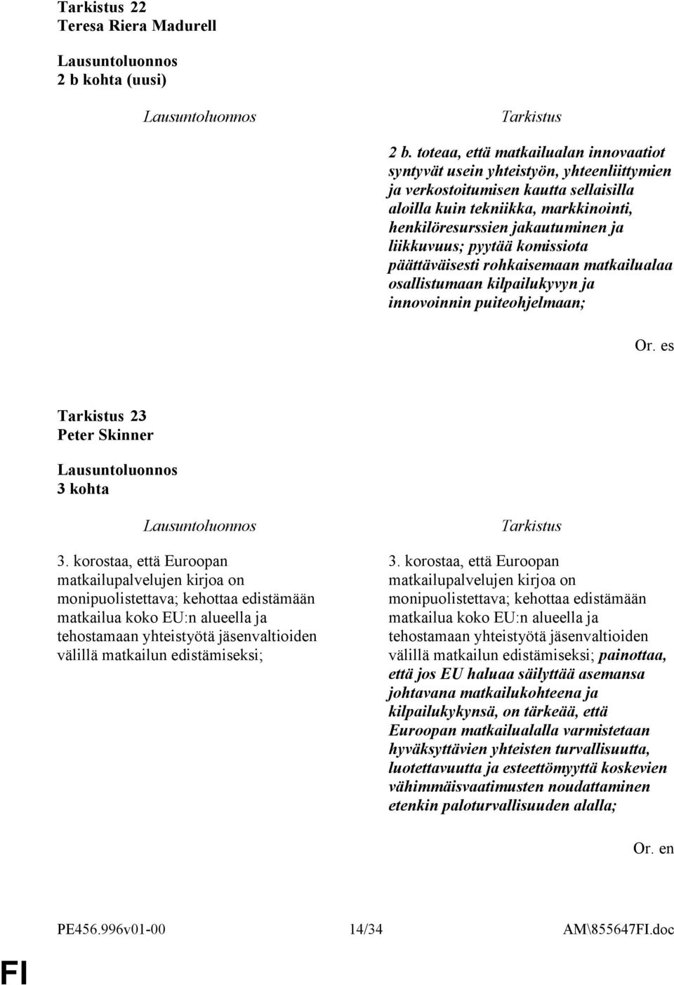 liikkuvuus; pyytää komissiota päättäväisesti rohkaisemaan matkailualaa osallistumaan kilpailukyvyn ja innovoinnin puiteohjelmaan; Or. es 23 Peter Skinner 3 kohta 3.