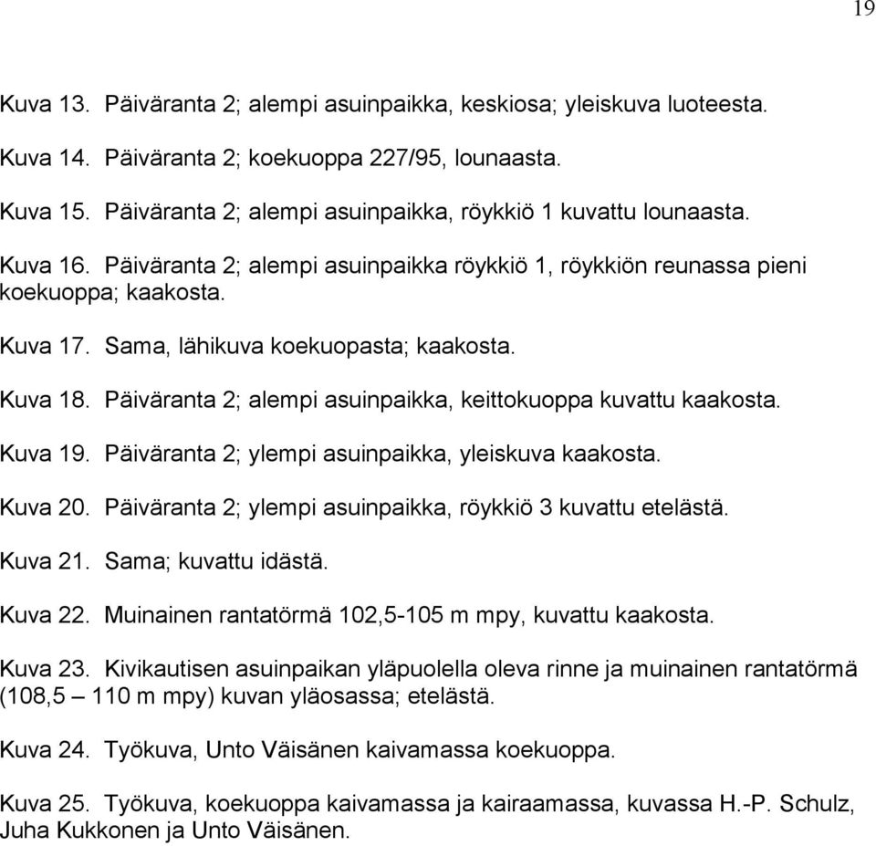 Päiväranta 2; alempi asuinpaikka, keittokuoppa kuvattu kaakosta. Kuva 19. Päiväranta 2; ylempi asuinpaikka, yleiskuva kaakosta. Kuva 20. Päiväranta 2; ylempi asuinpaikka, röykkiö 3 kuvattu etelästä.