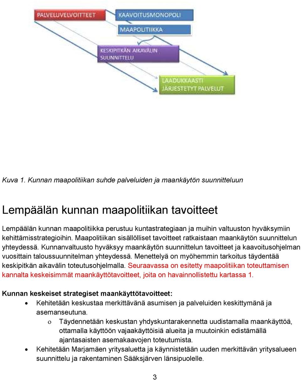 kehittämisstrategioihin. Maapolitiikan sisällölliset tavoitteet ratkaistaan maankäytön suunnittelun yhteydessä.