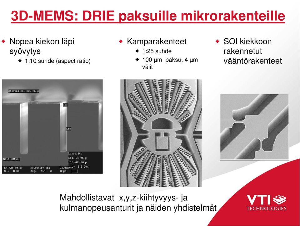 µm paksu, 4 µm välit SOI kiekkoon rakennetut vääntörakenteet