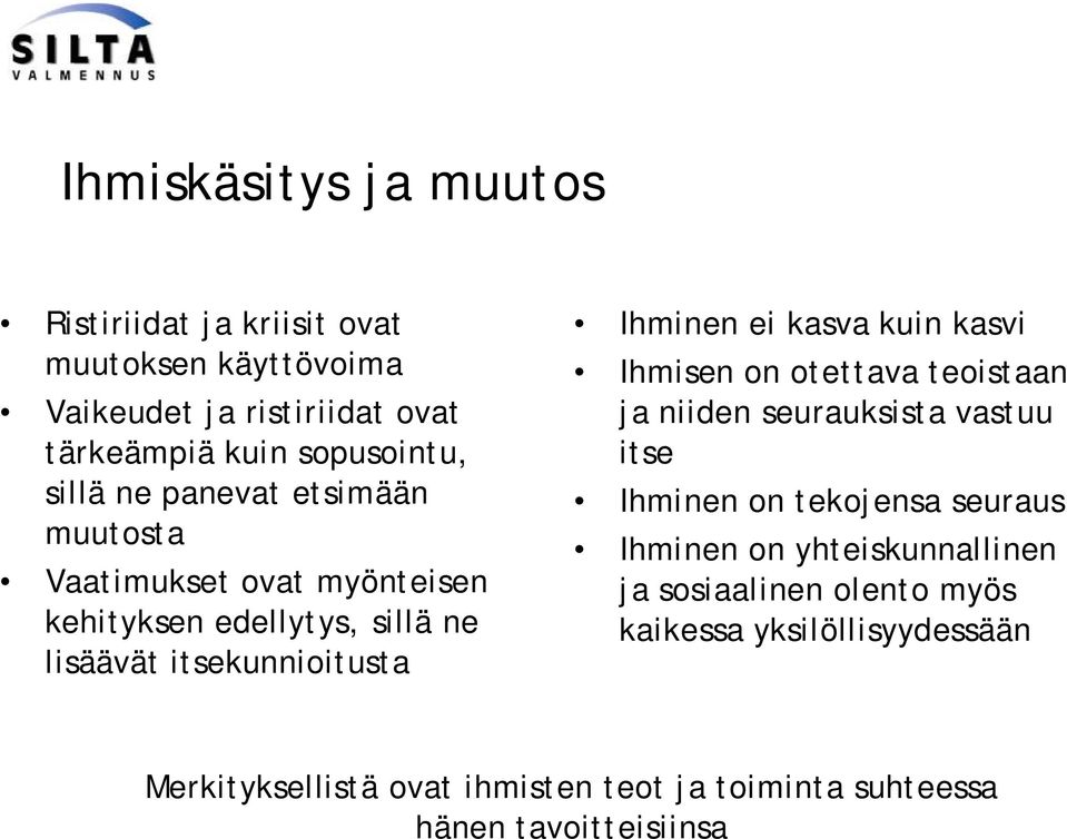 kasva kuin kasvi Ihmisen on otettava teoistaan ja niiden seurauksista vastuu itse Ihminen on tekojensa seuraus Ihminen on