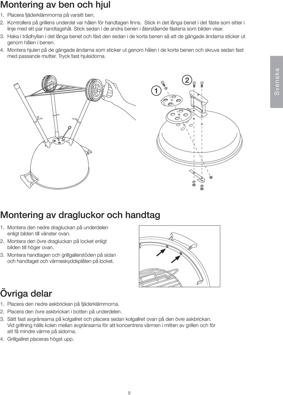 Haka i trådhyllan i det långa benet och fäst den sedan i de korta benen så att de gängade ändarna sticker ut genom hålen i benen. 4.