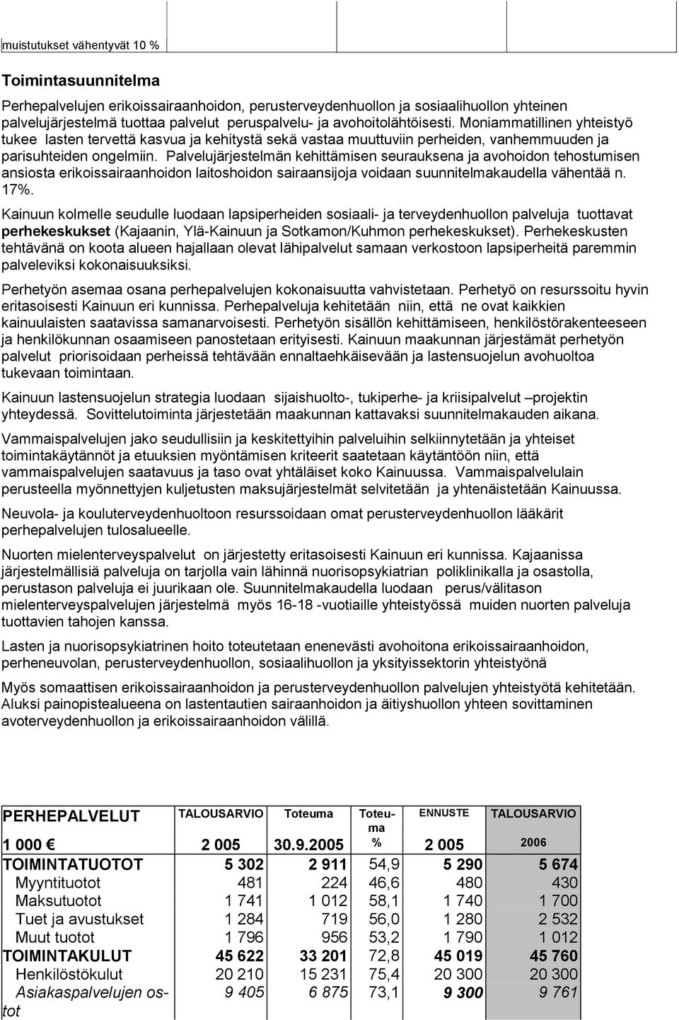 Palvelujärjestelmän kehittämisen seurauksena ja avohoidon tehostumisen ansiosta erikoissairaanhoi don laitoshoidon sairaansijoja voidaan suunnitelmakaudella vähentää n. 17%.