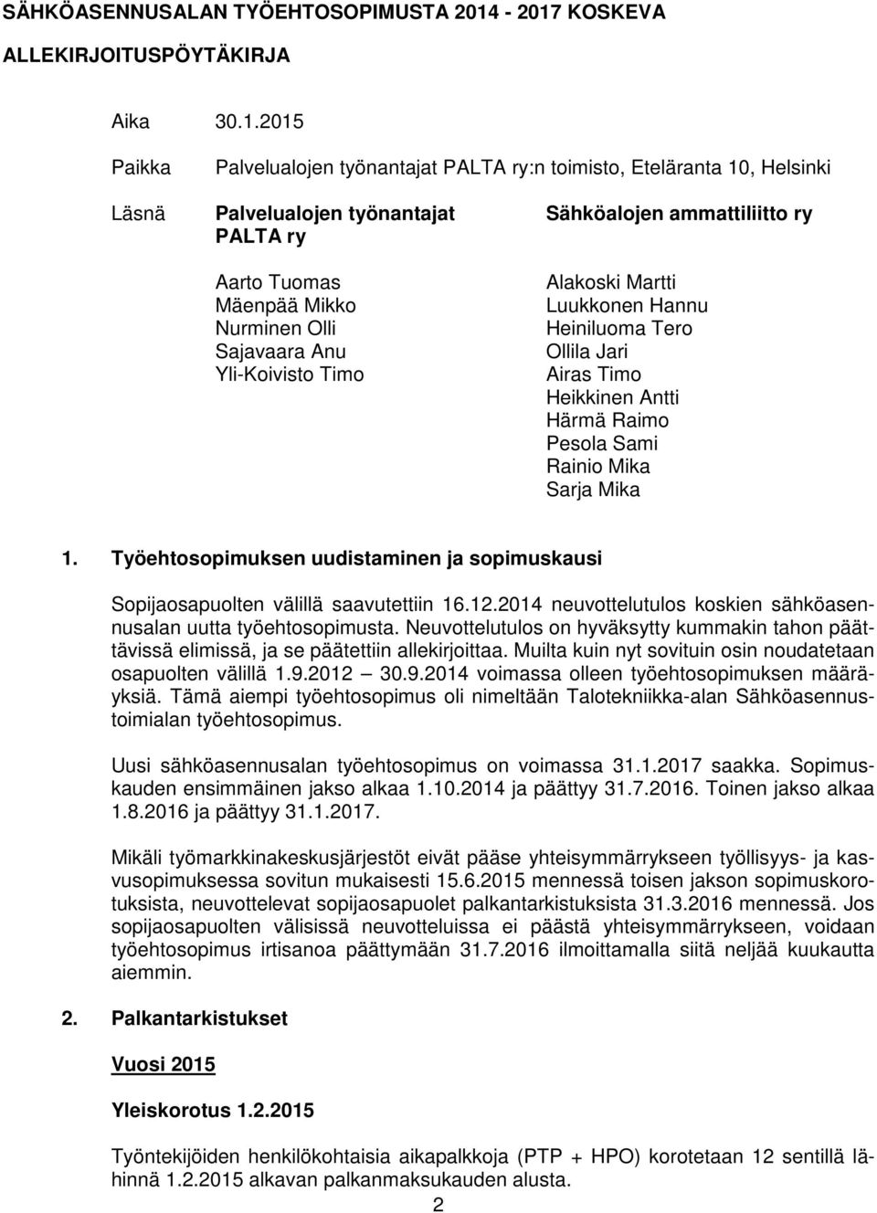 ry Aarto Tuomas Mäenpää Mikko Nurminen Olli Sajavaara Anu Yli-Koivisto Timo Alakoski Martti Luukkonen Hannu Heiniluoma Tero Ollila Jari Airas Timo Heikkinen Antti Härmä Raimo Pesola Sami Rainio Mika