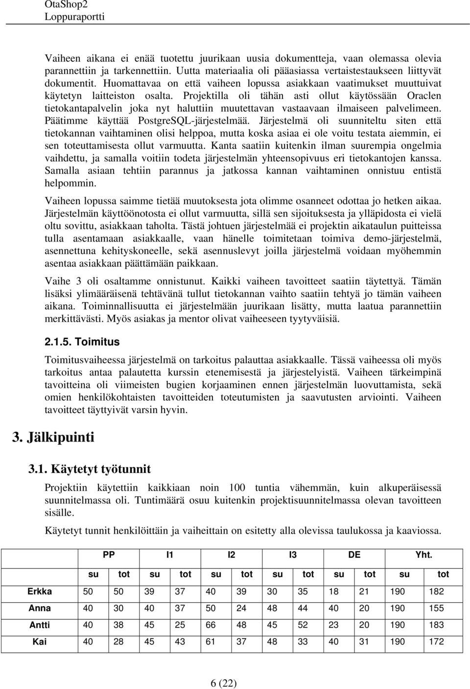 Projektilla oli tähän asti ollut käytössään Oraclen tietokantapalvelin joka nyt haluttiin muutettavan vastaavaan ilmaiseen palvelimeen. Päätimme käyttää PostgreSQL-järjestelmää.