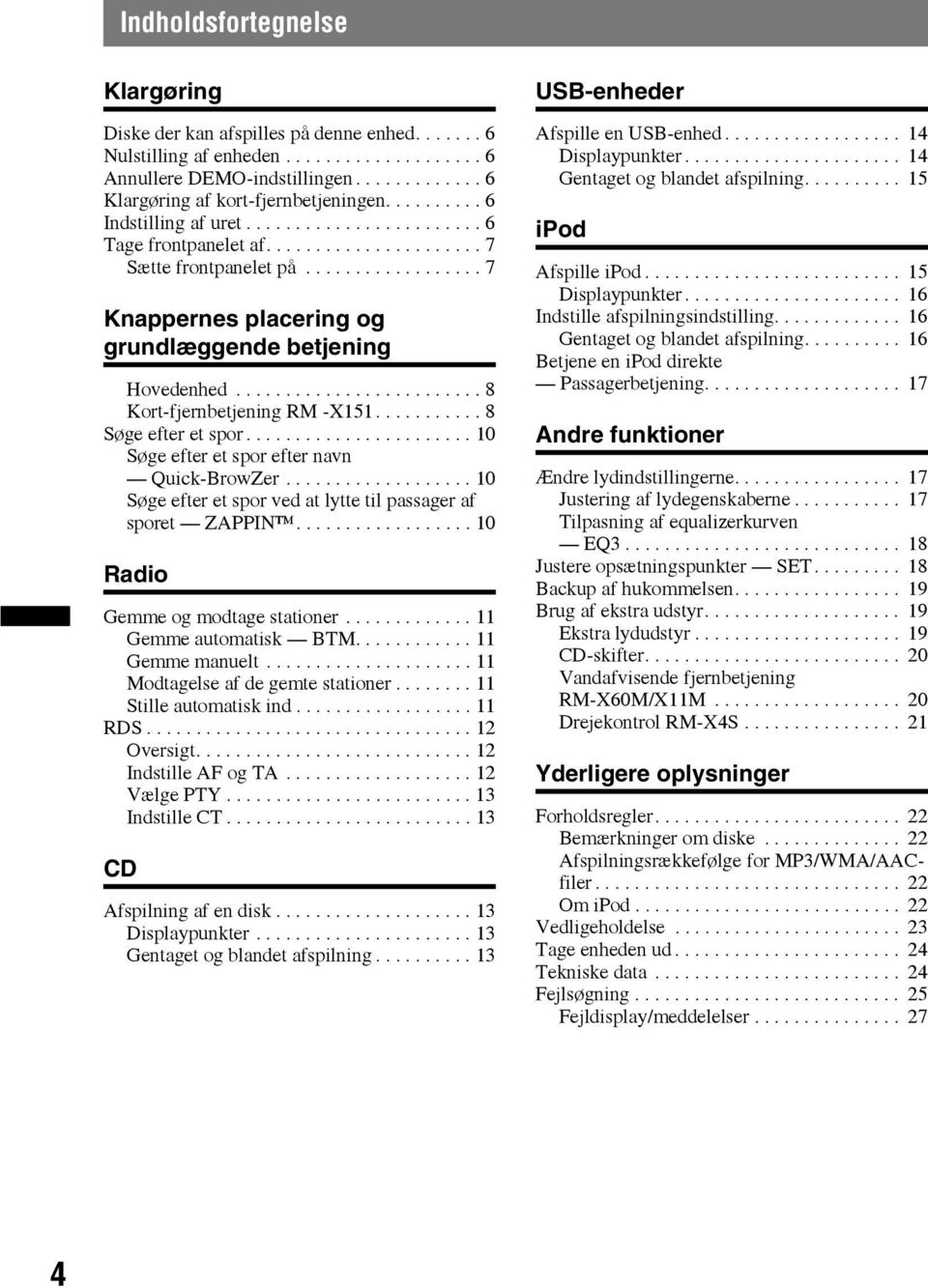 ........................ 8 Kort-fjernbetjening RM -X151........... 8 Søge efter et spor....................... 10 Søge efter et spor efter navn Quick-BrowZer.