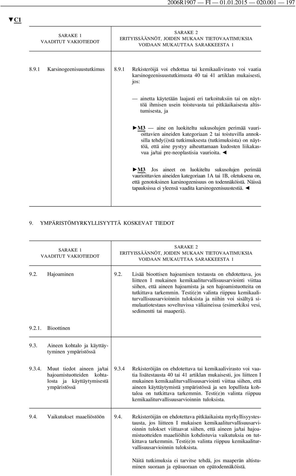 8.9.1 Karsinogeenisuustutkimus 8.9.1 Rekisteröijä voi ehdottaa tai kemikaalivirasto voi vaatia karsinogeenisuustutkimusta 40 tai 41 artiklan mukaisesti, jos: ainetta käytetään laajasti eri