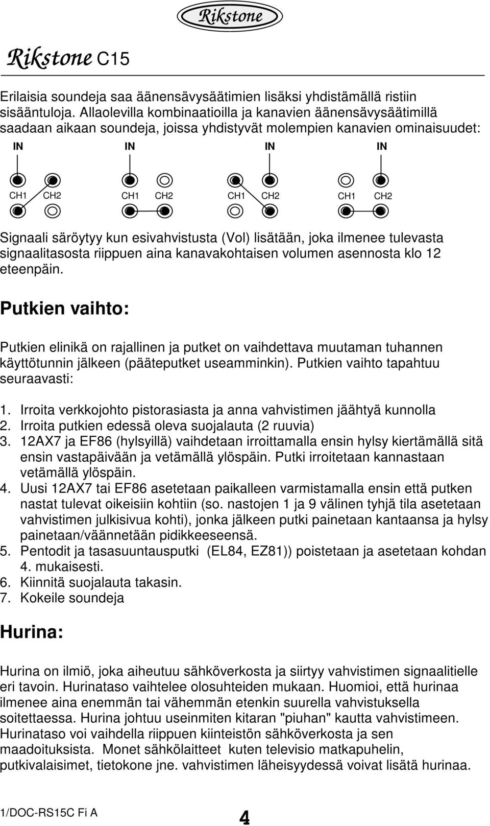 kun esivahvistusta () lisätään, joka ilmenee tulevasta signaalitasosta riippuen aina kanavakohtaisen volumen asennosta klo 12 eteenpäin.