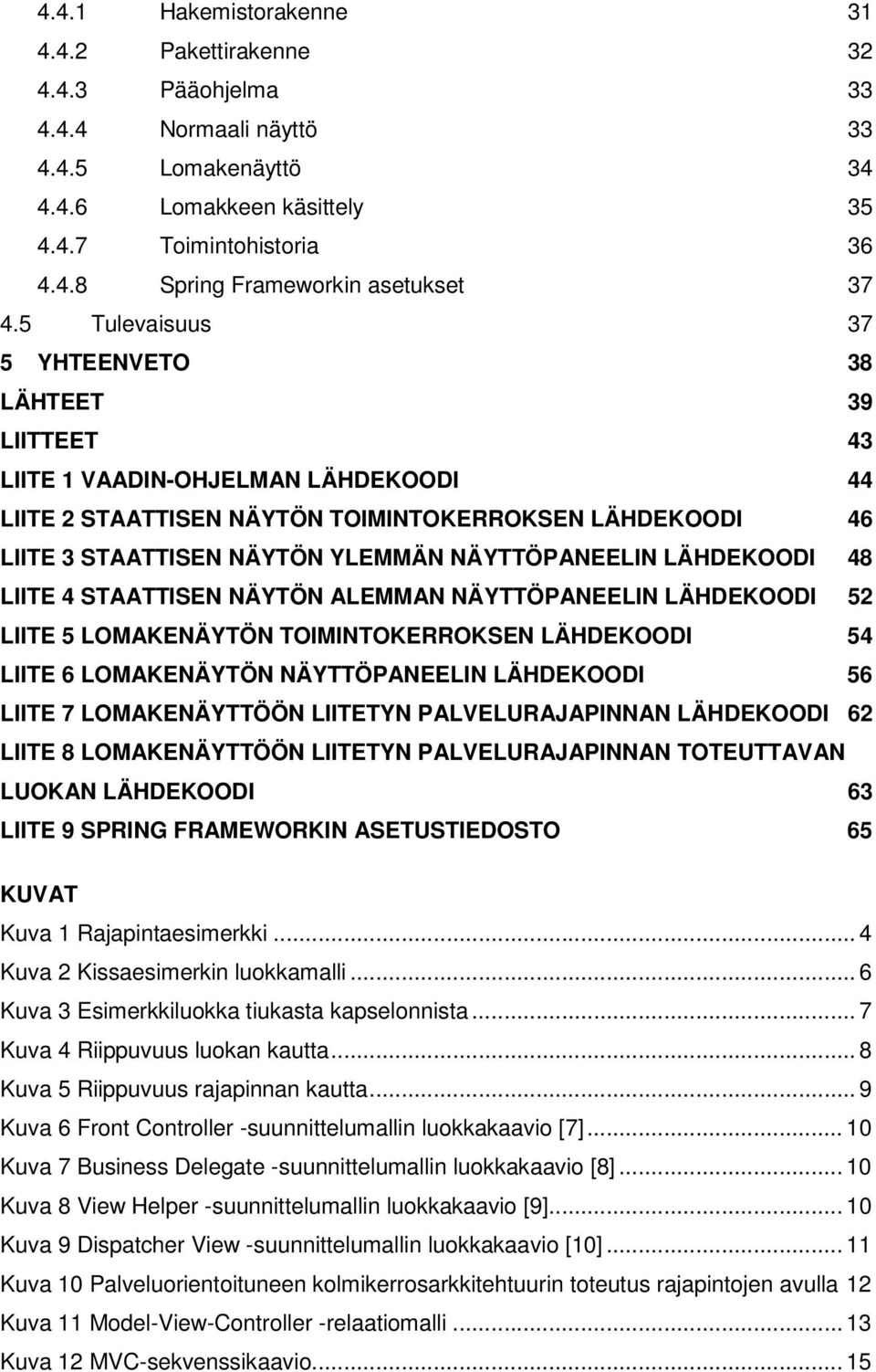 NÄYTTÖPANEELIN LÄHDEKOODI 48 LIITE 4 STAATTISEN NÄYTÖN ALEMMAN NÄYTTÖPANEELIN LÄHDEKOODI 52 LIITE 5 LOMAKENÄYTÖN TOIMINTOKERROKSEN LÄHDEKOODI 54 LIITE 6 LOMAKENÄYTÖN NÄYTTÖPANEELIN LÄHDEKOODI 56