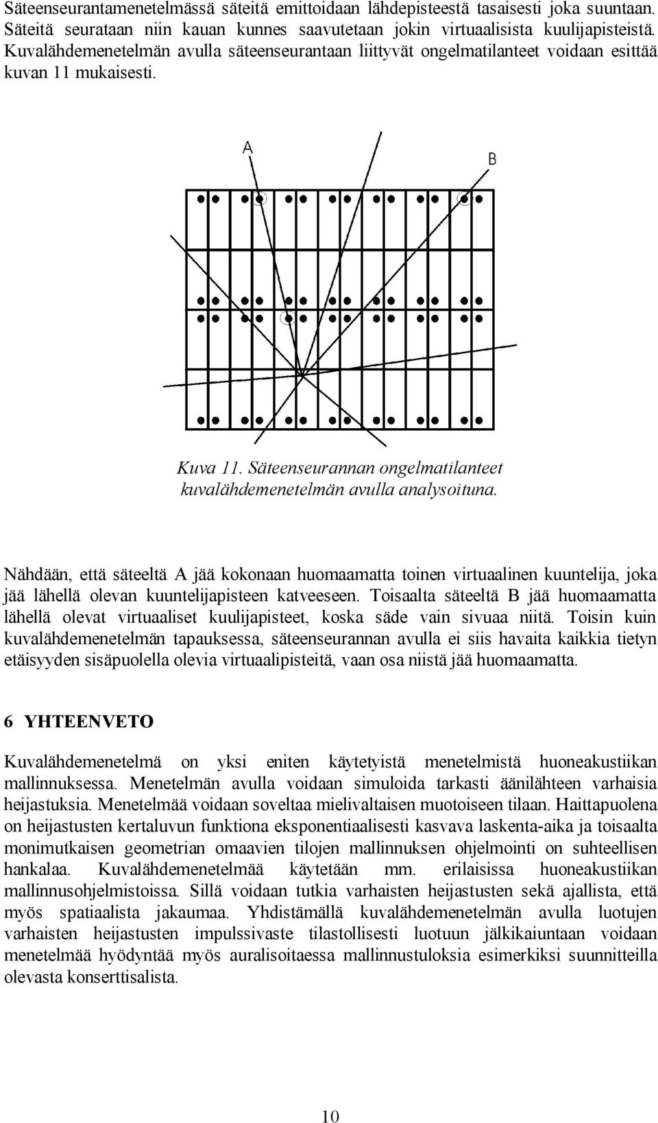 Nähdään, että säteeltä A jää kokonaan huomaamatta toinen virtuaalinen kuuntelija, joka jää lähellä olevan kuuntelijapisteen katveeseen.