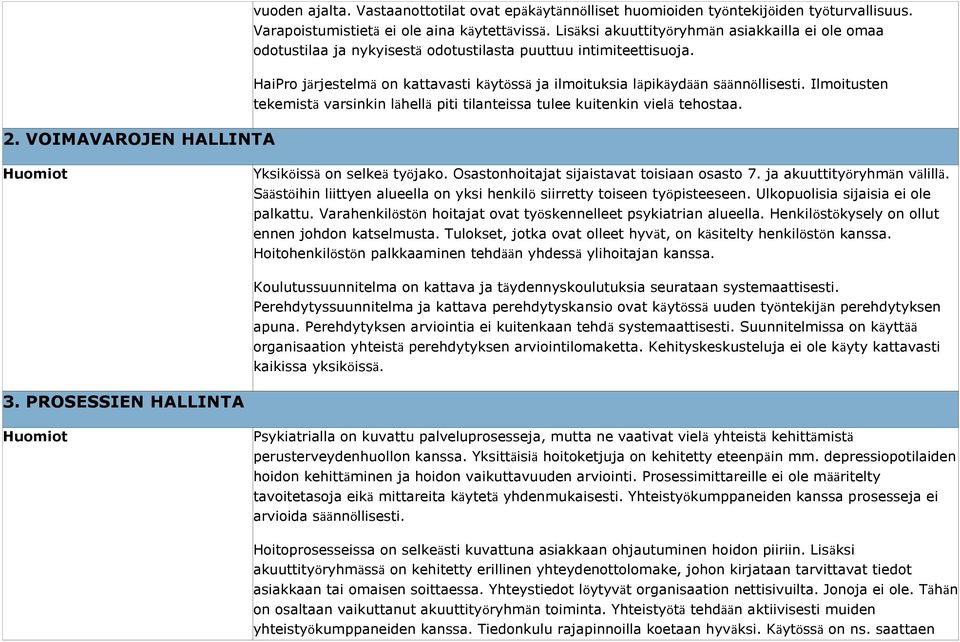 Ilmoitusten tekemistä varsinkin lähellä piti tilanteissa tulee kuitenkin vielä tehostaa. Yksiköissä on selkeä työjako. Osastonhoitajat sijaistavat toisiaan osasto 7. ja akuuttityöryhmän välillä.