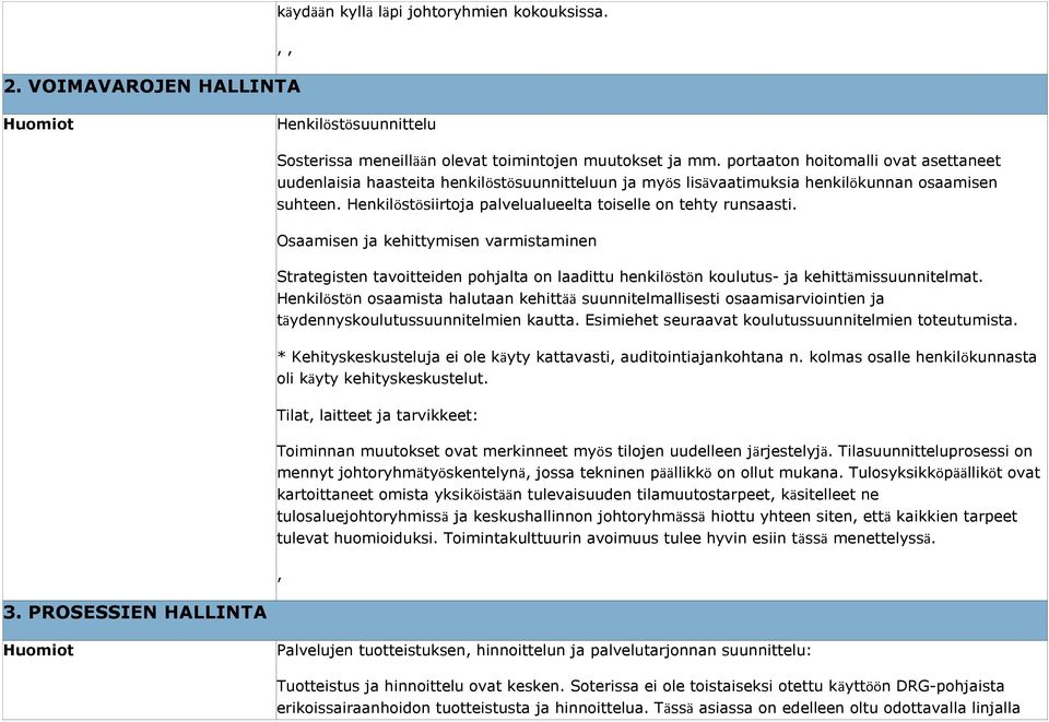 Henkilöstösiirtoja palvelualueelta toiselle on tehty runsaasti. Osaamisen ja kehittymisen varmistaminen Strategisten tavoitteiden pohjalta on laadittu henkilöstön koulutus- ja kehittämissuunnitelmat.