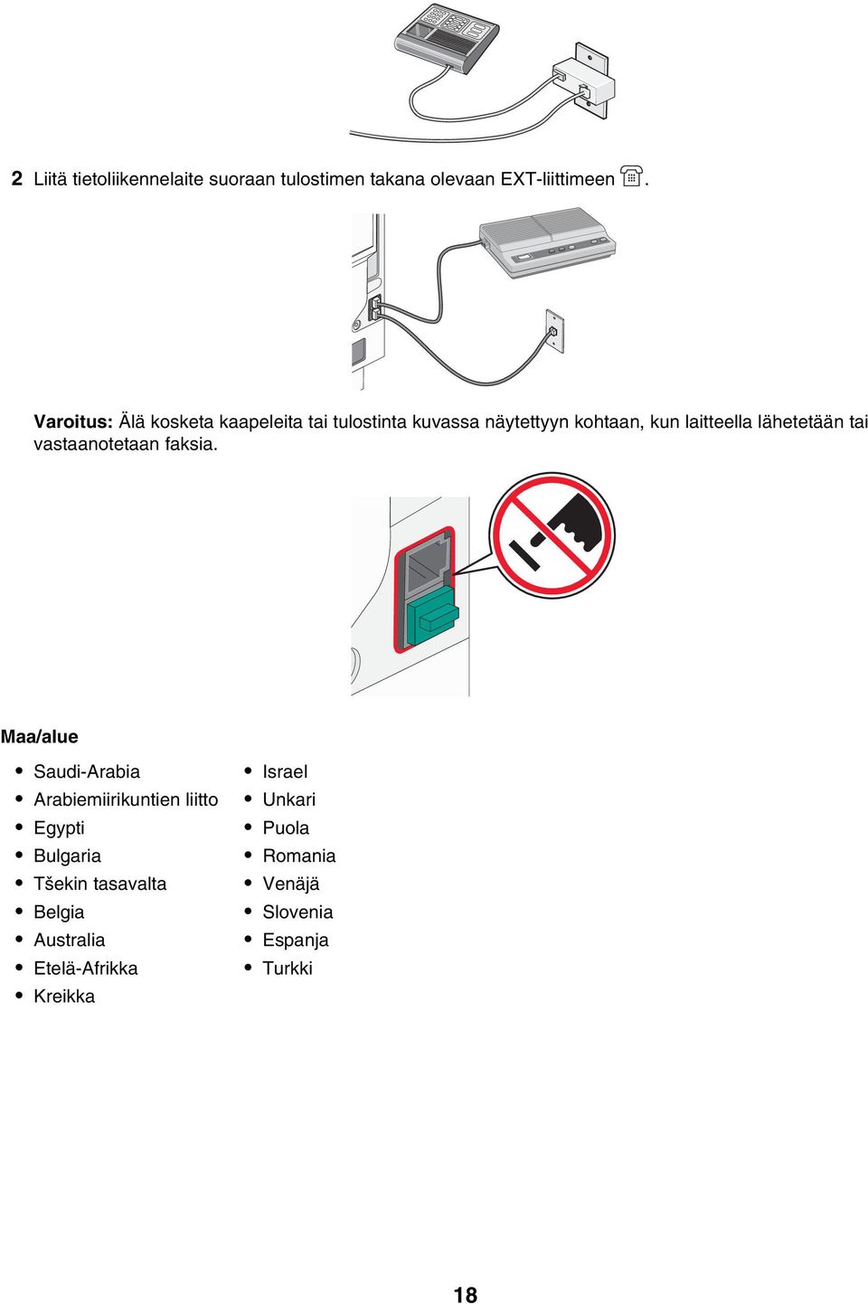 lähetetään tai vastaanotetaan faksia.