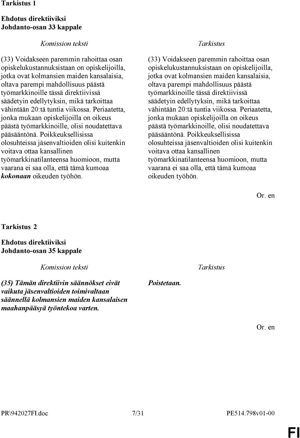 Periaatetta, jonka mukaan opiskelijoilla on oikeus päästä työmarkkinoille, olisi noudatettava pääsääntönä.