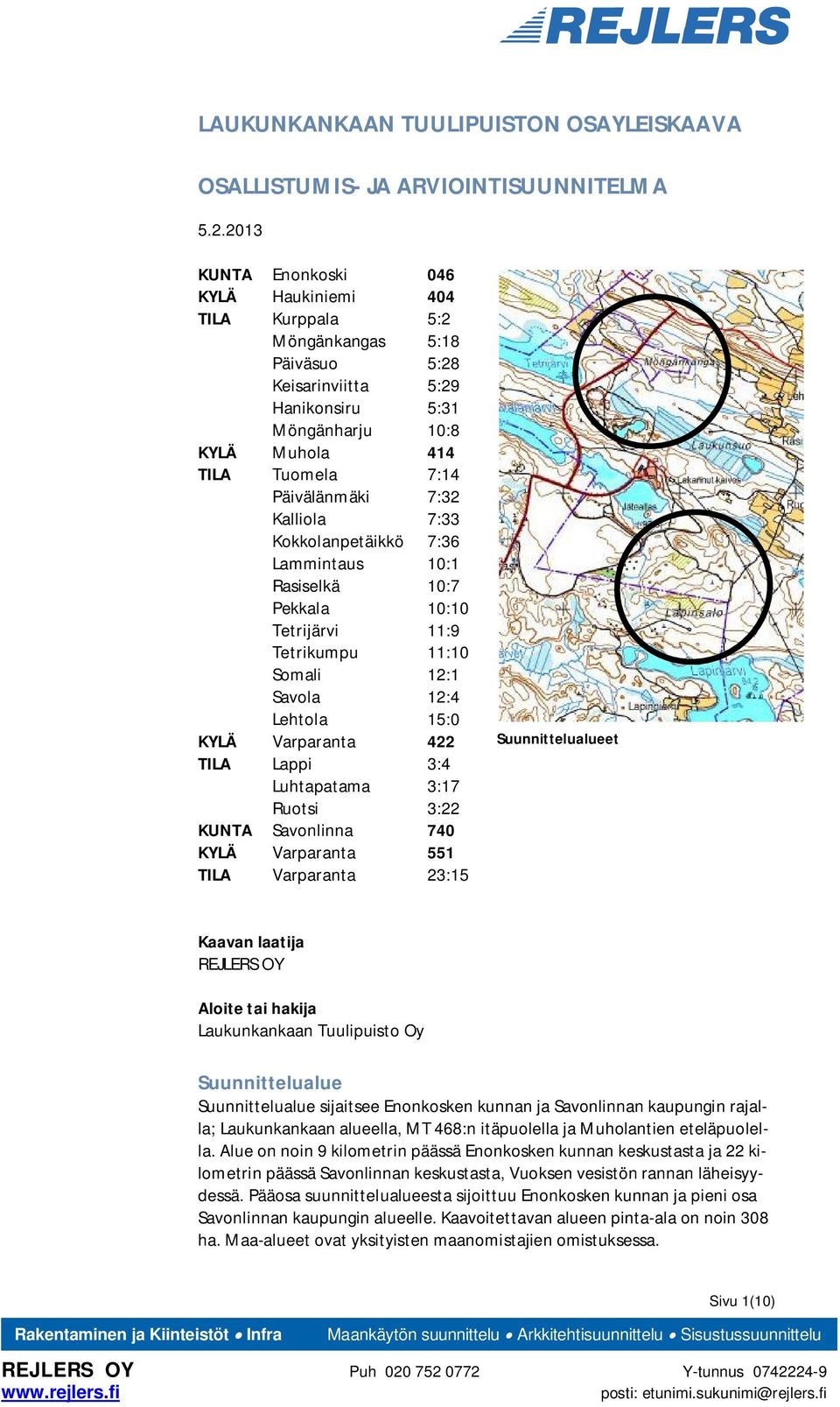 7:32 Kalliola 7:33 Kokkolanpetäikkö 7:36 Lammintaus 10:1 Rasiselkä 10:7 Pekkala 10:10 Tetrijärvi 11:9 Tetrikumpu 11:10 Somali 12:1 Savola 12:4 Lehtola 15:0 KYLÄ Varparanta 422 TILA Lappi 3:4