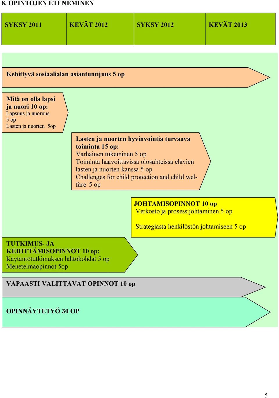 lasten ja nuorten kanssa 5 op Challenges for child protection and child welfare 5 op JOHTAMISOPINNOT 10 op Verkosto ja prosessijohtaminen 5 op Strategiasta