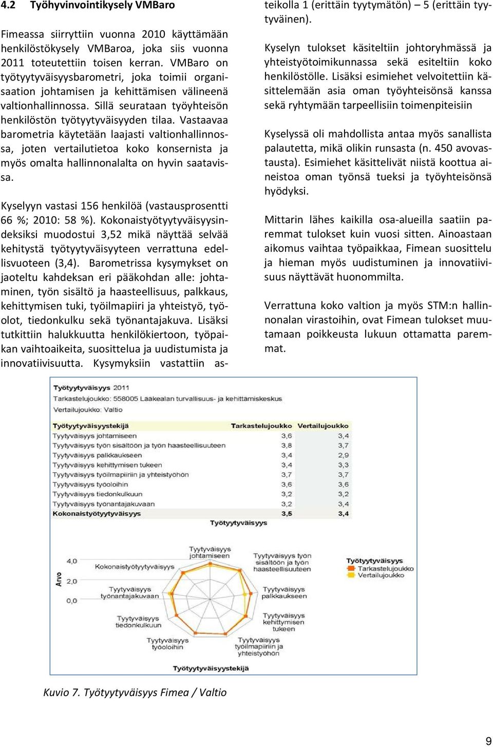 Vastaavaa barometria käytetään laajasti valtionhallinnossa, joten vertailutietoa koko konsernista ja myös omalta hallinnonalalta on hyvin saatavissa.