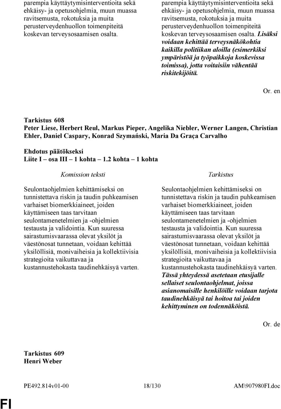 608 Peter Liese, Herbert Reul, Markus Pieper, Angelika Niebler, Werner Langen, Christian Ehler, Daniel Caspary, Konrad Szymański, Maria Da Graça Carvalho Liite I osa III 1 kohta 1.