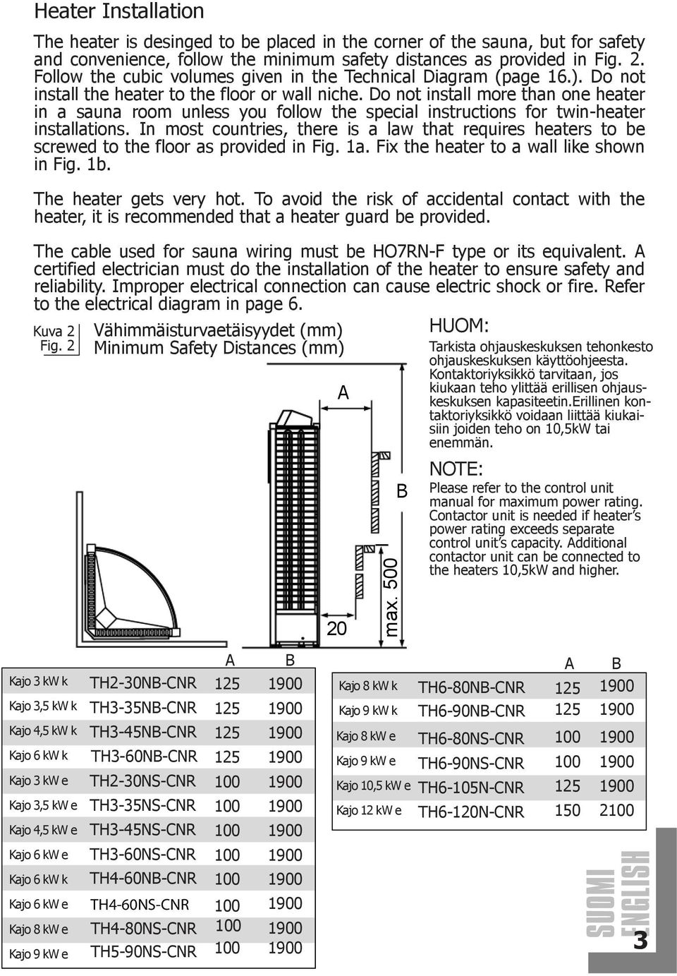 Do not install more than one heater in a sauna room unless you follow the special instructions for twin-heater installations.