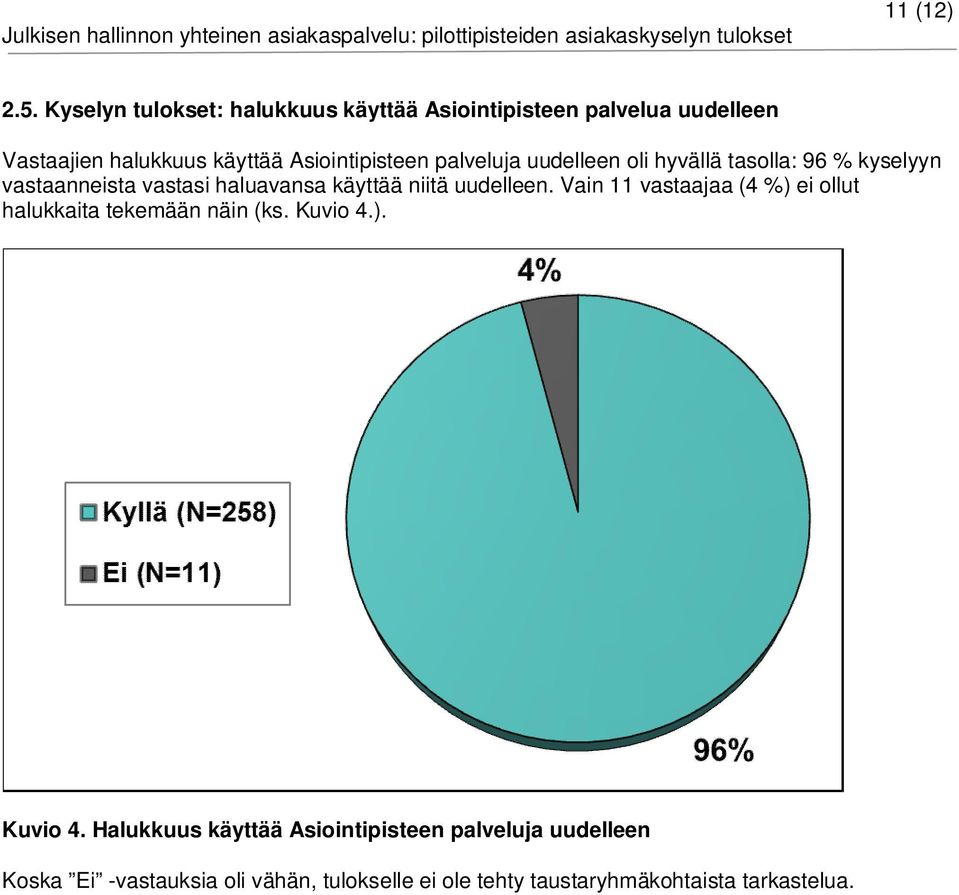 palveluja uudelleen oli hyvällä tasolla: 96 % kyselyyn vastaanneista vastasi haluavansa käyttää niitä uudelleen.