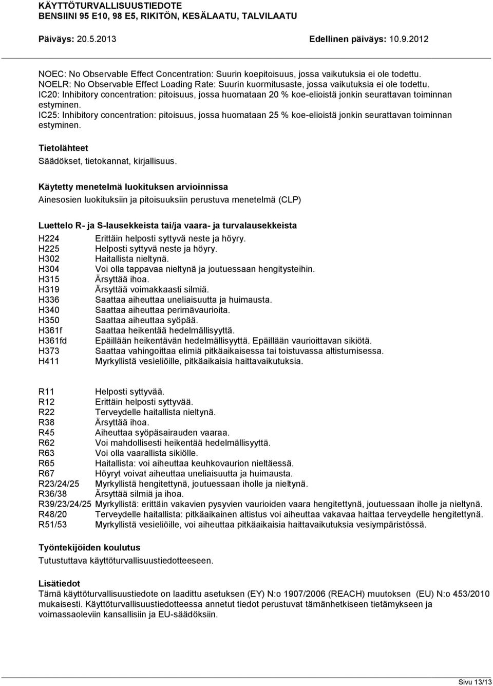 IC25: Inhibitory concentration: pitoisuus, jossa huomataan 25 % koe-elioistä jonkin seurattavan toiminnan estyminen. Tietolähteet Säädökset, tietokannat, kirjallisuus.