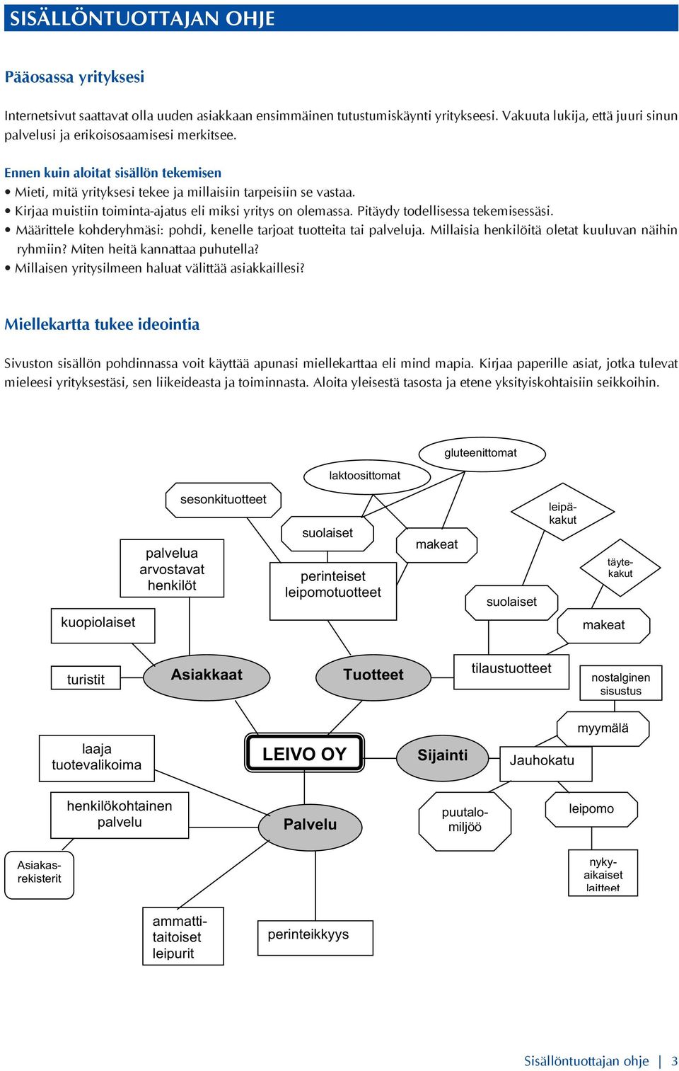 Kirjaa muistiin toiminta-ajatus eli miksi yritys on olemassa. Pitäydy todellisessa tekemisessäsi. Määrittele kohderyhmäsi: pohdi, kenelle tarjoat tuotteita tai palveluja.