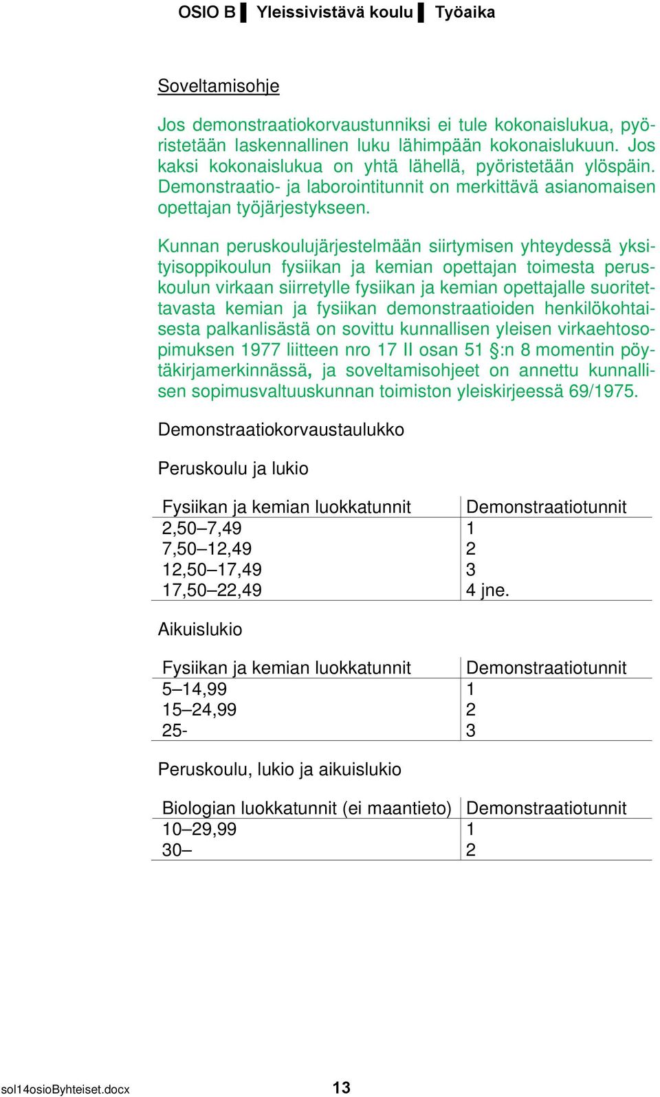 Kunnan peruskoulujärjestelmään siirtymisen yhteydessä yksityisoppikoulun fysiikan ja kemian opettajan toimesta peruskoulun virkaan siirretylle fysiikan ja kemian opettajalle suoritettavasta kemian ja