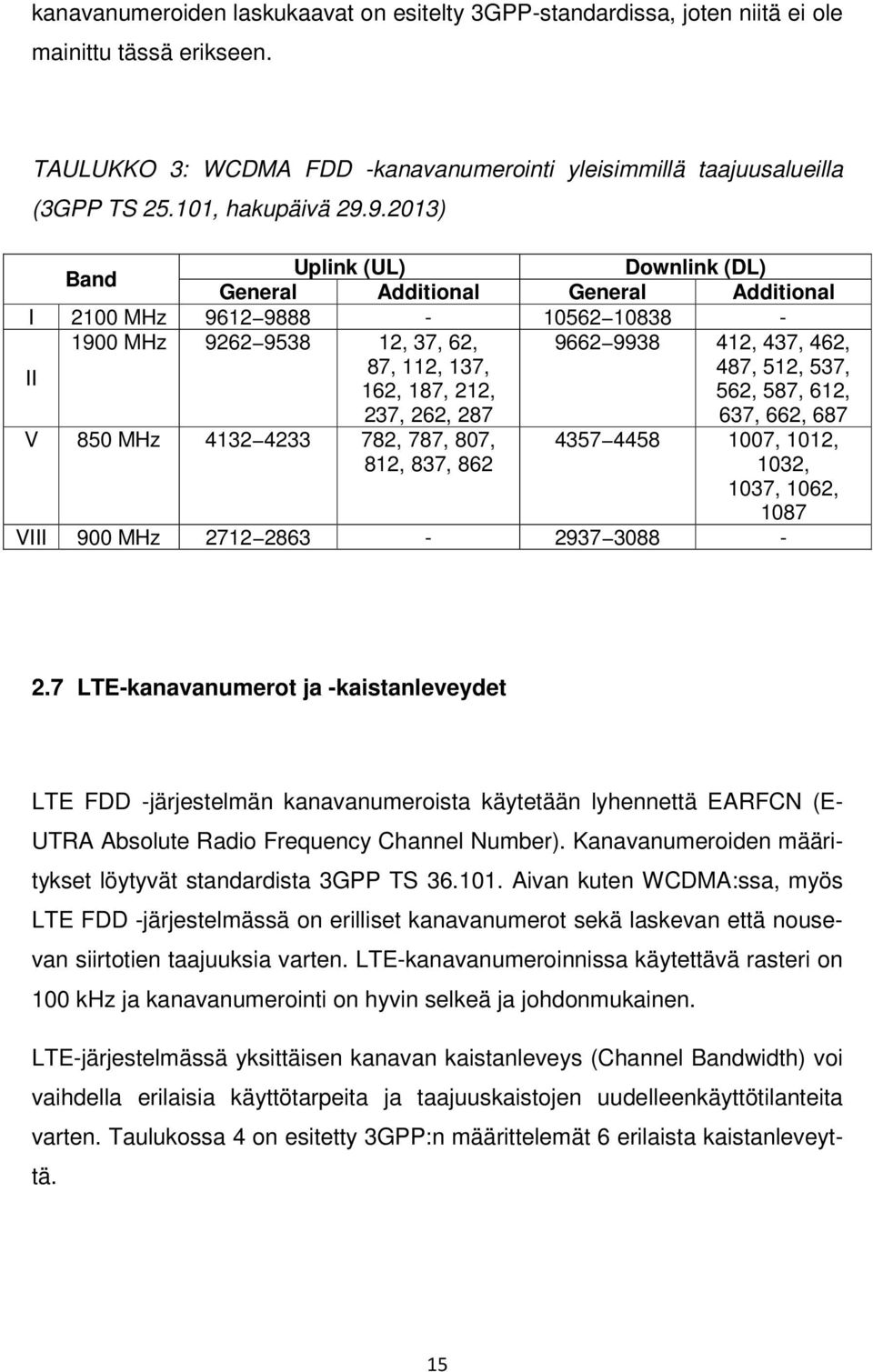9.2013) Band Uplink (UL) Downlink (DL) General Additional General Additional I 2100 MHz 9612 9888-10562 10838-1900 MHz 9262 9538 12, 37, 62, 9662 9938 412, 437, 462, II 87, 112, 137, 487, 512, 537,