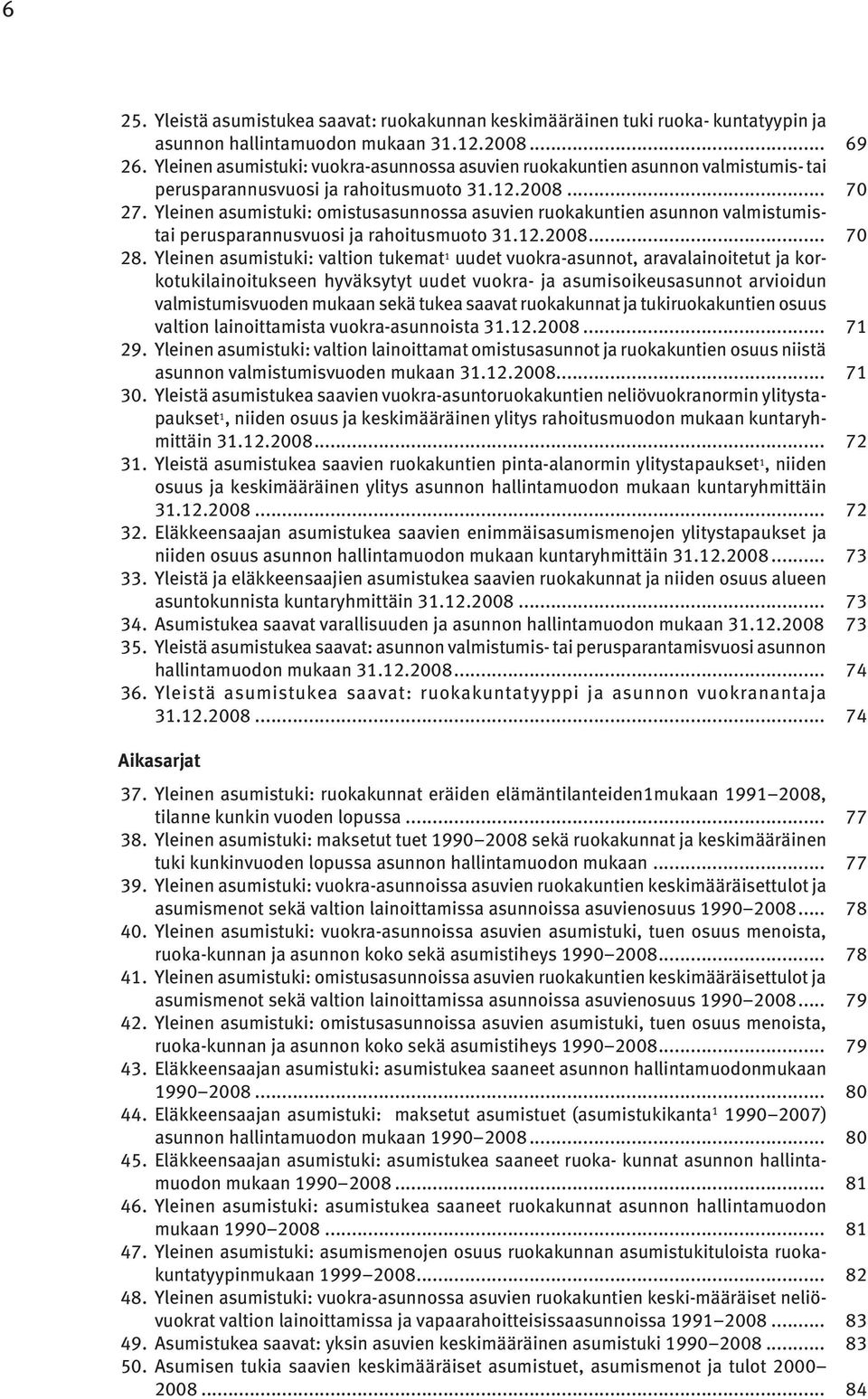 Yleinen asumistuki: omistusasunnossa asuvien ruokakuntien asunnon valmistumistai perusparannusvuosi ja rahoitusmuoto 31.12.2008... 70 28.