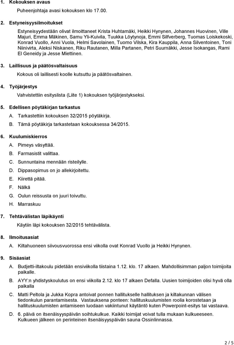 Tuomas Loiskekoski, Konrad Vuollo, Anni Vuola, Helmi Savolainen, Tuomo Vilska, Kira Kauppila, Anna Silventoinen, Toni Niinivirta, Aleksi Niskanen, Riku Rautanen, Milla Partanen, Petri Suurnäkki,