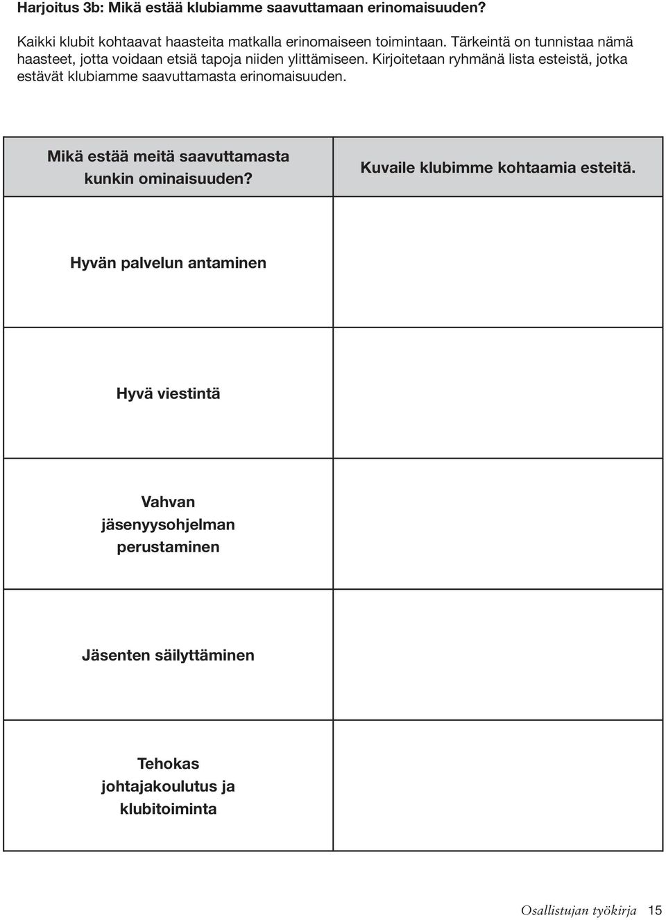 Kirjoitetaan ryhmänä lista esteistä, jotka estävät klubiamme saavuttamasta erinomaisuuden.