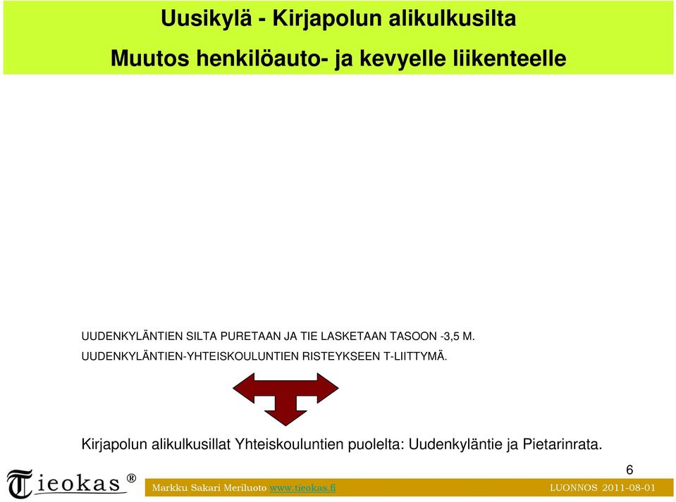 UUDENKYLÄNTIEN-YHTEISKOULUNTIEN RISTEYKSEEN T-LIITTYMÄ.