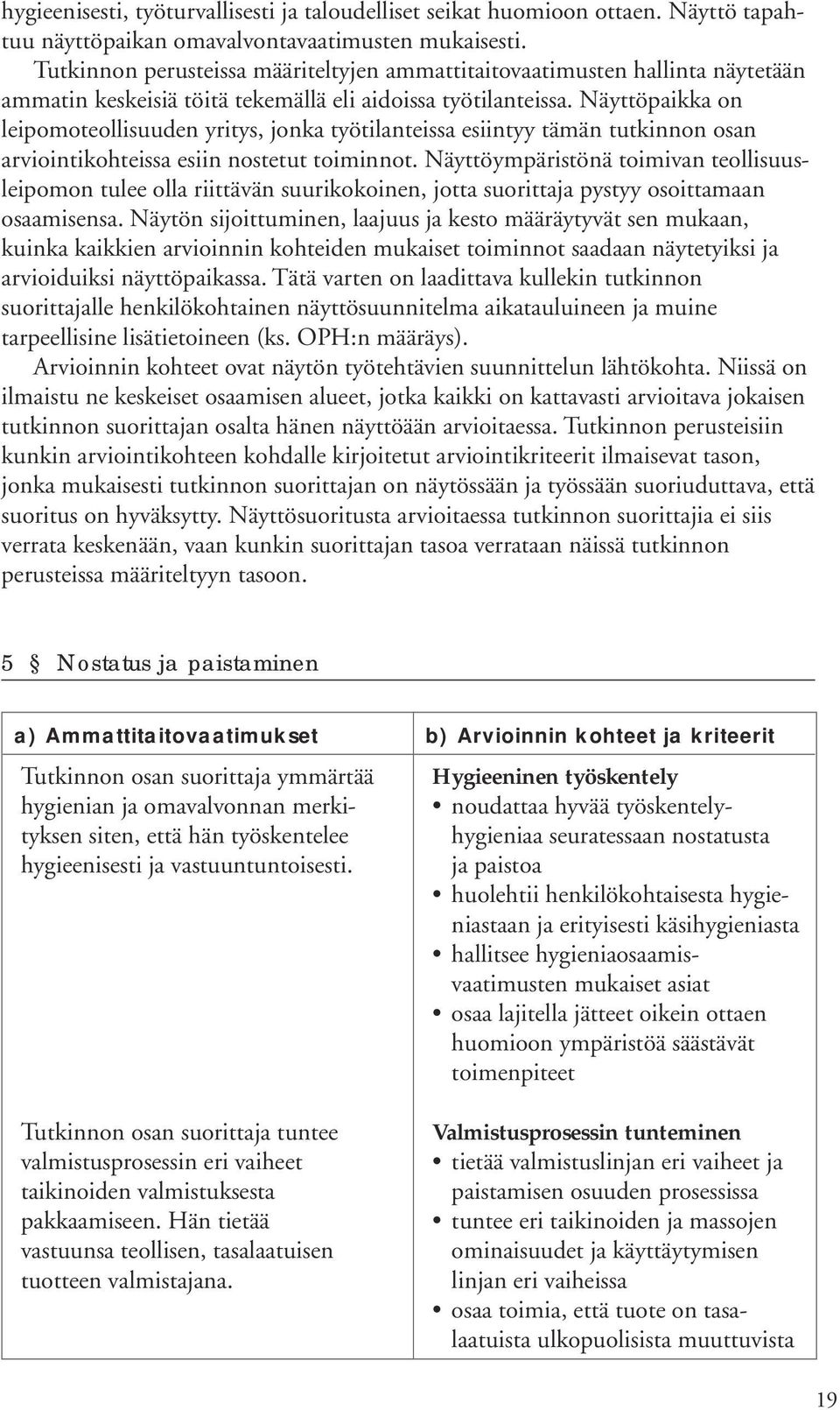 Näyttöpaikka on leipomoteollisuuden yritys, jonka työtilanteissa esiintyy tämän tutkinnon osan arviointikohteissa esiin nostetut toiminnot.