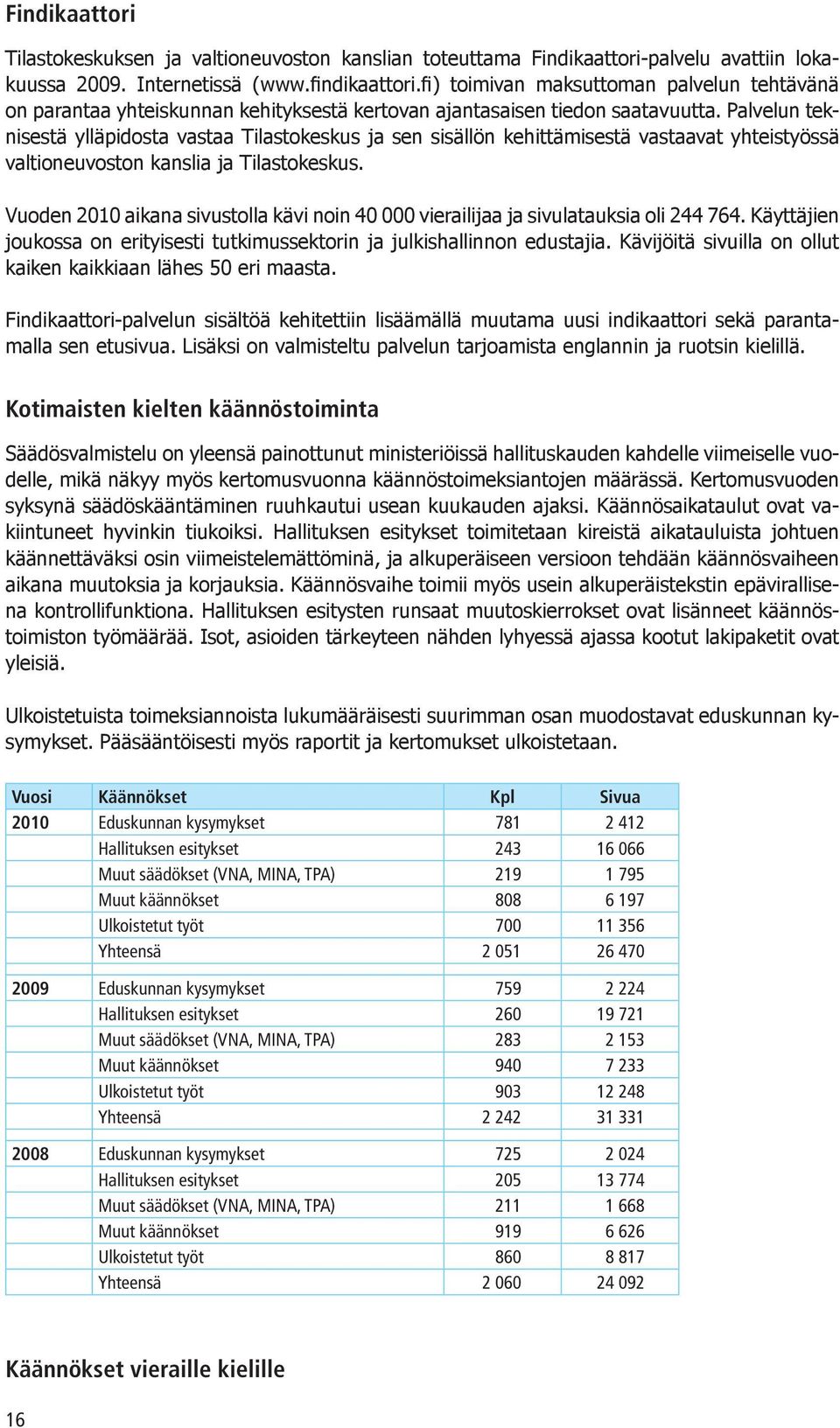 Palvelun teknisestä ylläpidosta vastaa Tilastokeskus ja sen sisällön kehittämisestä vastaavat yhteistyössä valtioneuvoston kanslia ja Tilastokeskus.