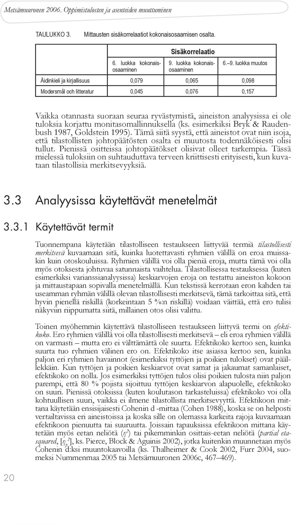 luokka muutos Äidinkieli ja kirjallisuus 0,079 0,065 0,098 Modersmål och litteratur 0,045 0,076 0,157 Vaikka otannasta suoraan seuraa ryvästymistä, aineiston analyysissa ei ole tuloksia korjattu