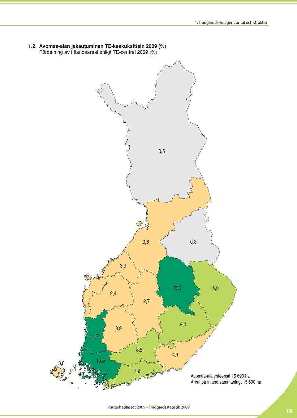 frilandsareal enligt TE-central 2009 (%) 0,5 3,6 0,8 3,9 2,4 2,7 10,6