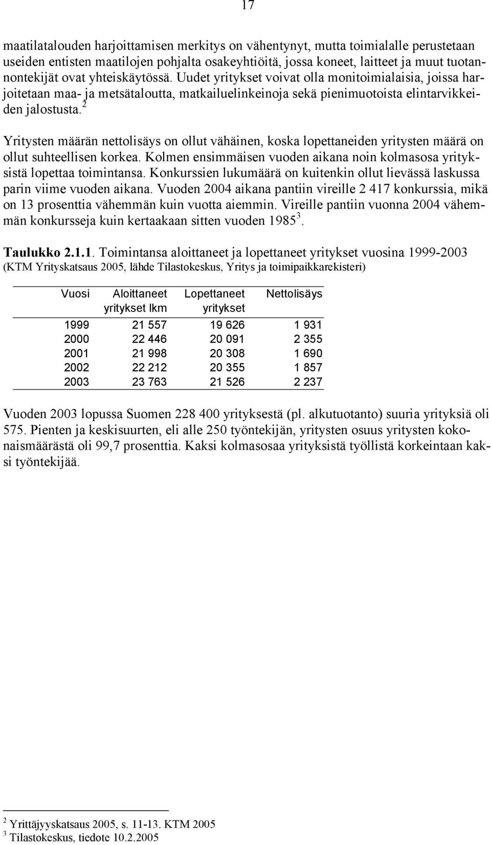 2 Yritysten määrän nettolisäys on ollut vähäinen, koska lopettaneiden yritysten määrä on ollut suhteellisen korkea. Kolmen ensimmäisen vuoden aikana noin kolmasosa yrityksistä lopettaa toimintansa.