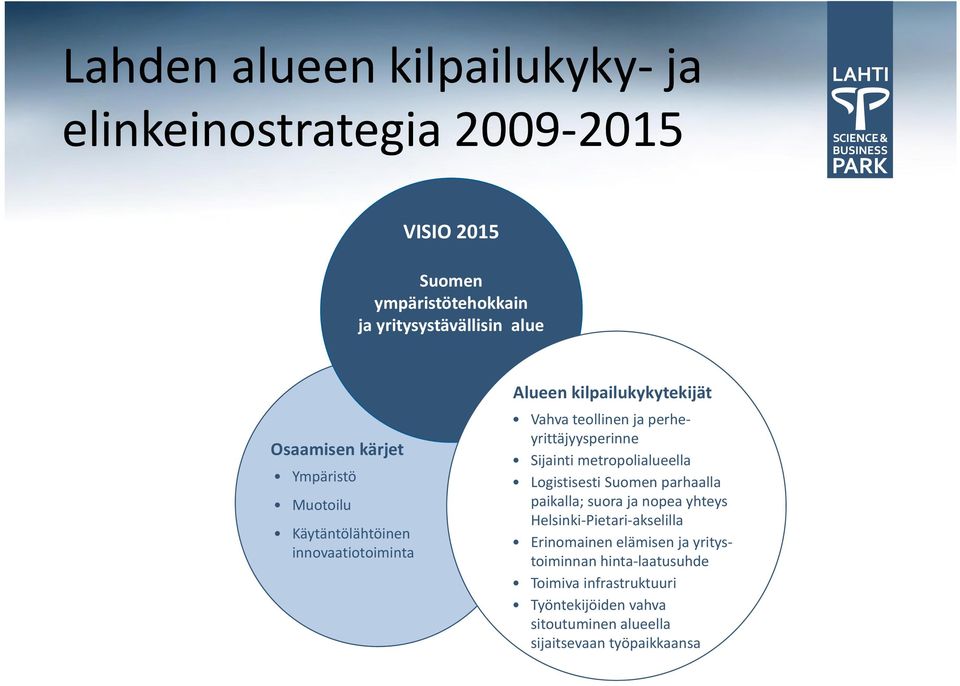 Sijainti metropolialueella Logistisesti Suomen parhaalla paikalla; suora ja nopea yhteys Helsinki Pietari akselilla Erinomainen